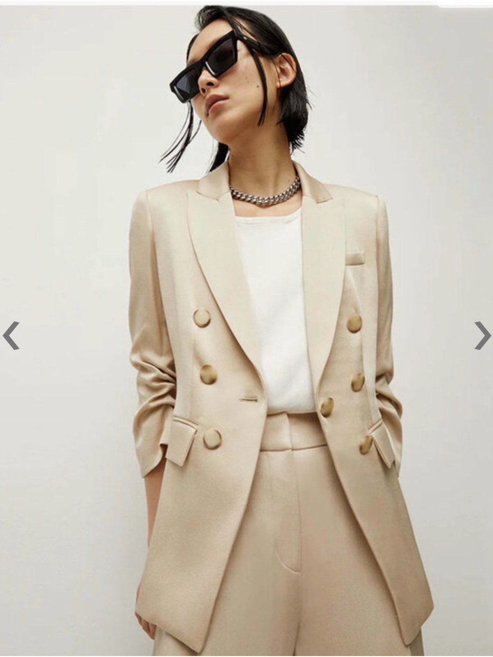 Veronica Beard Satin Tomi Dickey Jacket Double-Breasted Blazer Beige Sz 12